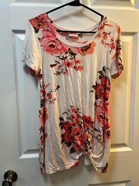 Pulse Floral Tie-Front Short Sleeve Top - Pink/White